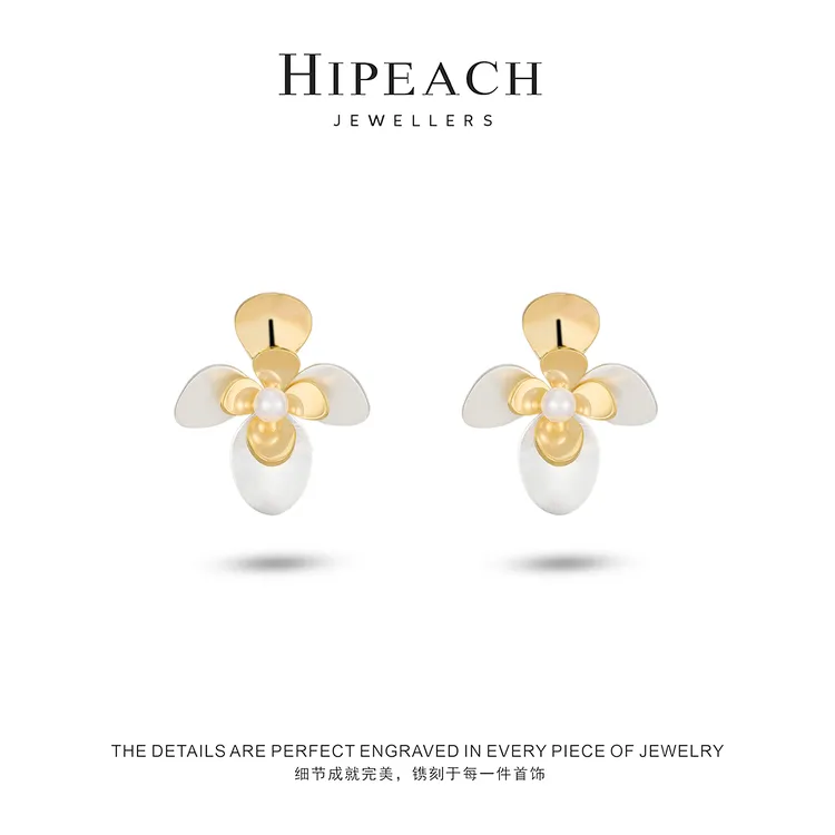 铜合金耳饰 镀K金花来信法式耳环HTYJ001