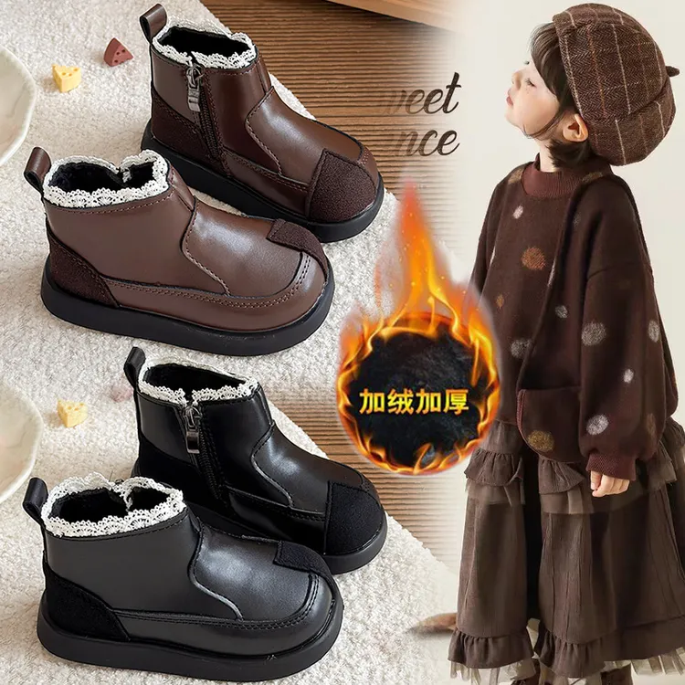 女童马丁靴加绒儿童公主短靴冬季新款宝宝二棉鞋韩版女孩洋气皮靴