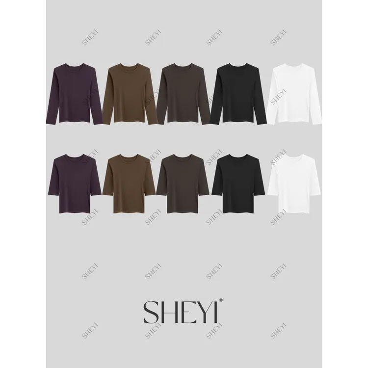 【莱赛尔】天丝圆领中袖T恤女2025新款正肩显瘦百搭长袖打底衫上衣
