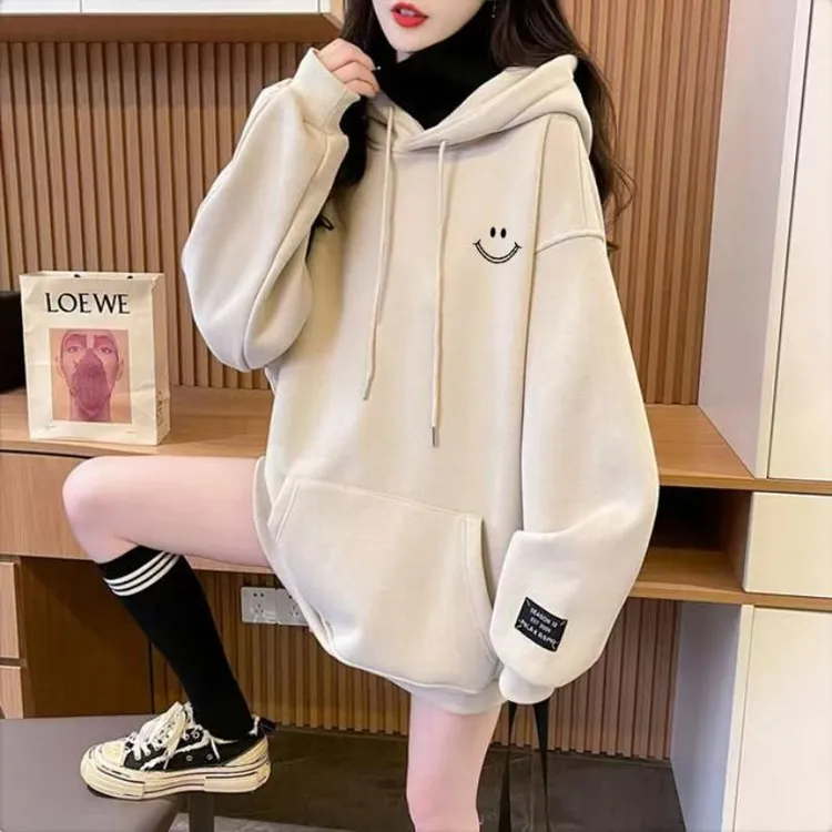 大码女装秋冬款加绒连帽高领卫衣外套女上衣ins潮高级感休闲宽松