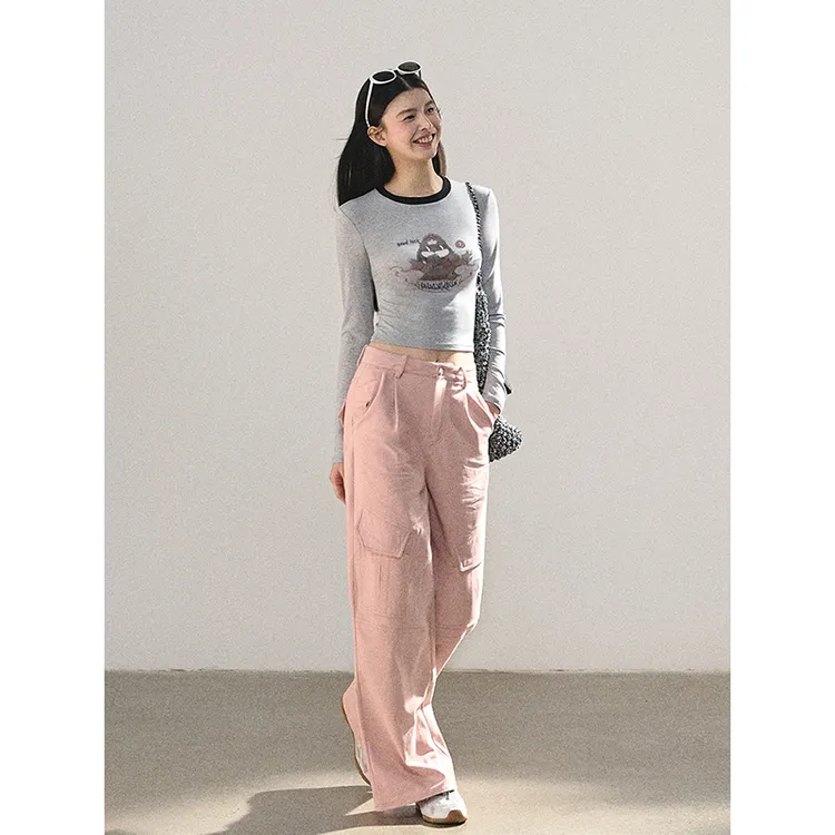 Lulusmiracle【魔女伞兵裤】李小璐同款休闲粉色系简约百搭裤子