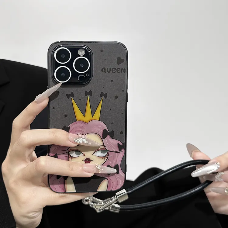 ins蝴蝶结女孩适用苹果17PROMAX手机壳全包华为P70高级皮质手腕绳