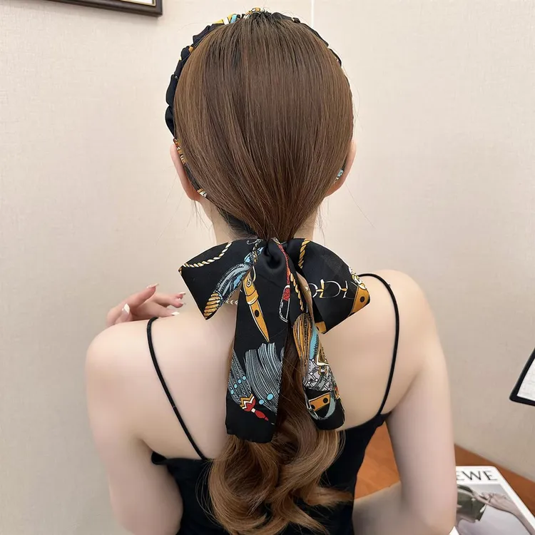 宫廷发箍设计波西米亚风发箍宽边简约夏季气质链条飘带发卡编发女