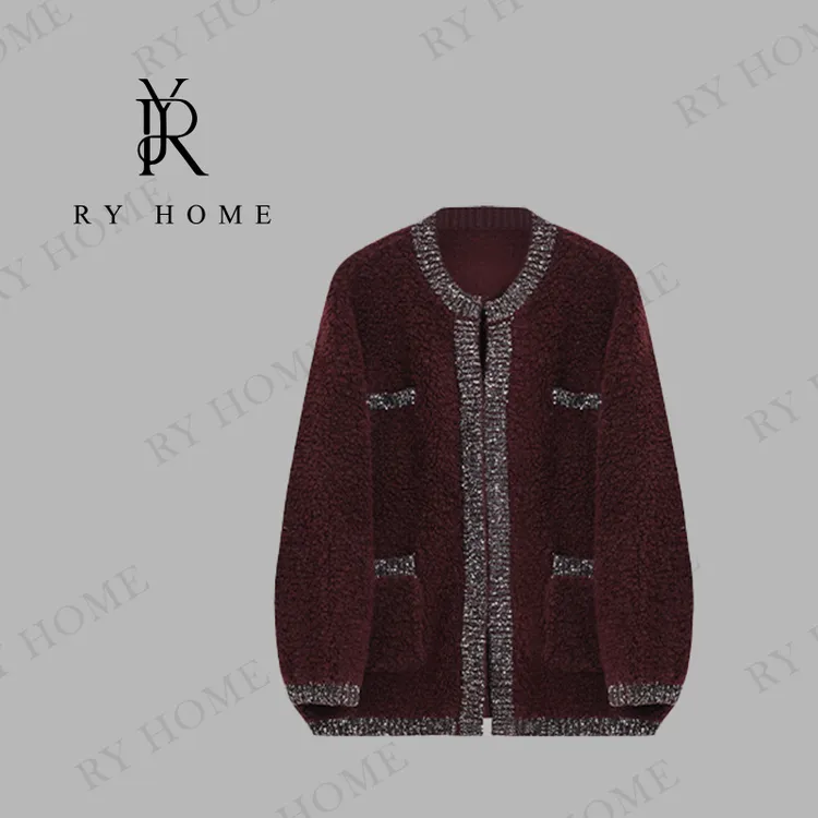 【容雨RYHOME】慵懒风立体绒感亮片边羊毛针织外套243W2100