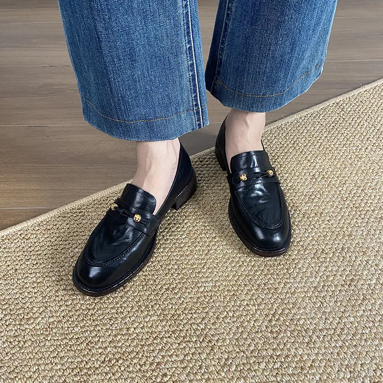 栖屿森~厚底乐福鞋女秋季复古英伦风小皮鞋女中跟女鞋法式单鞋女