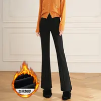 白鹿语秋冬款时尚通勤后腰橡筋腰加绒加厚微喇女装休闲裤HX10187