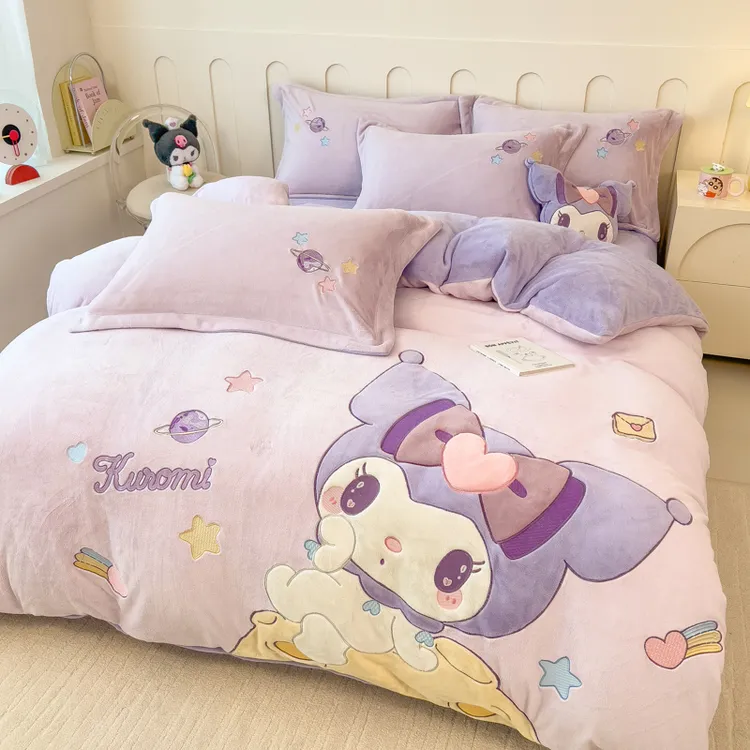 加厚牛奶绒公主风四件套卡通珊瑚绒被套儿童女孩库洛米冬季床品