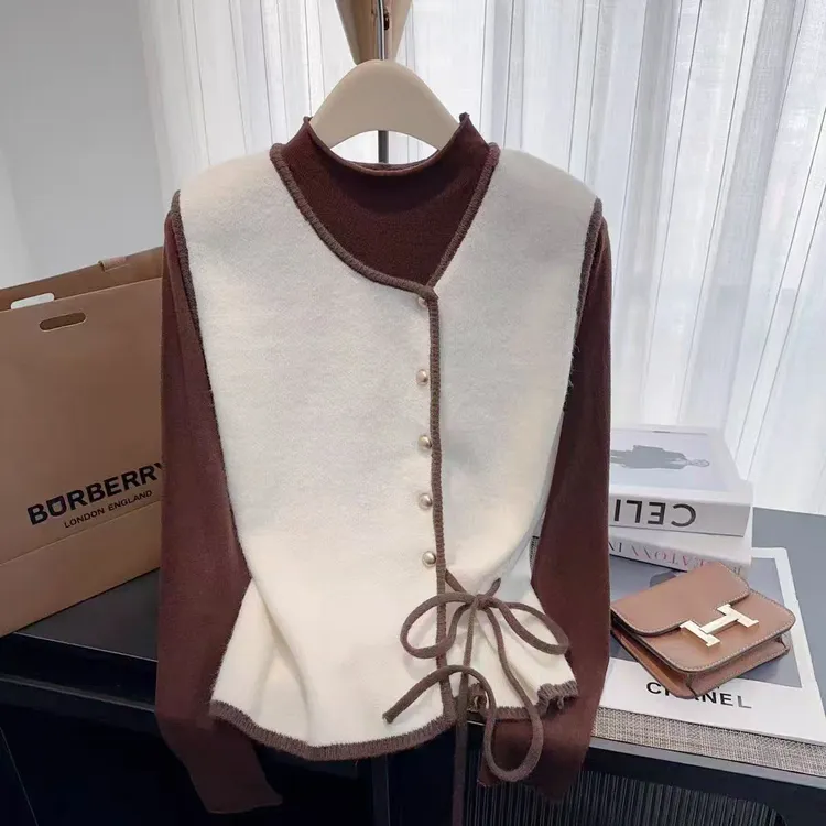 611-2025年秋季新款时尚洋气显瘦设计感马甲+T恤两件套