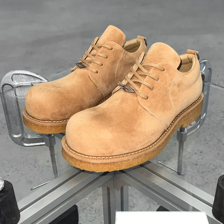 TERRAINCOGNITA羊皮反绒烟胶软底百搭德比低帮卡其增高休闲男皮鞋