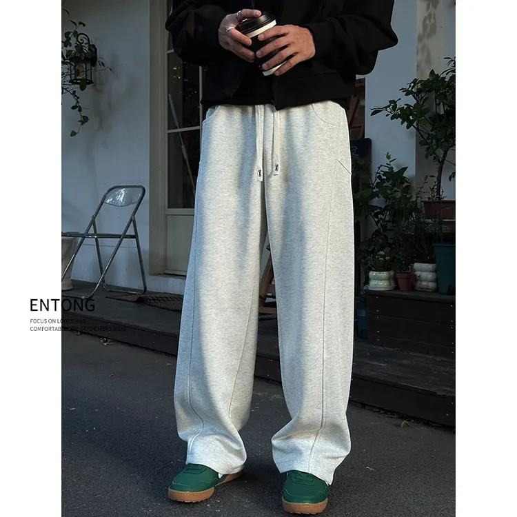 Entong美式解构拼接抽绳卫裤男款宽松垂感直筒休闲裤大码百搭长裤