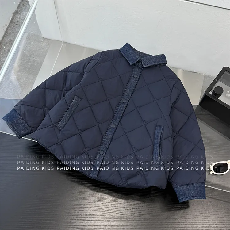 秋冬装儿童韩版时尚纯色菱形肌理休闲宽松保暖棉服外套SJ6443-DD1