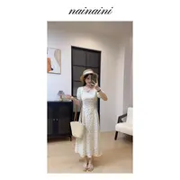 奈奈妮【济州夏日】连衣裙女夏季时尚新款波点方领长裙温柔25067