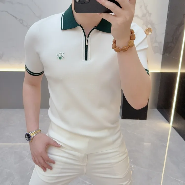 欧洲站男士早秋季新款轻奢高品质针织个性翻领polo短袖