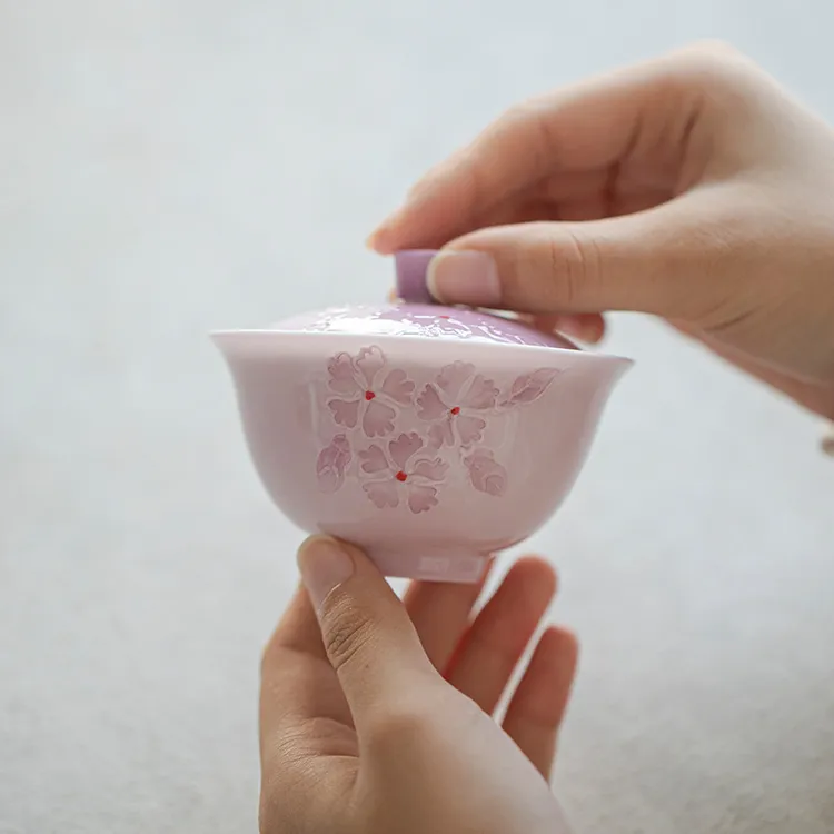 创意手绘陶瓷中式小盖碗女士专用高颜值泡茶器家用功夫茶具釉下彩