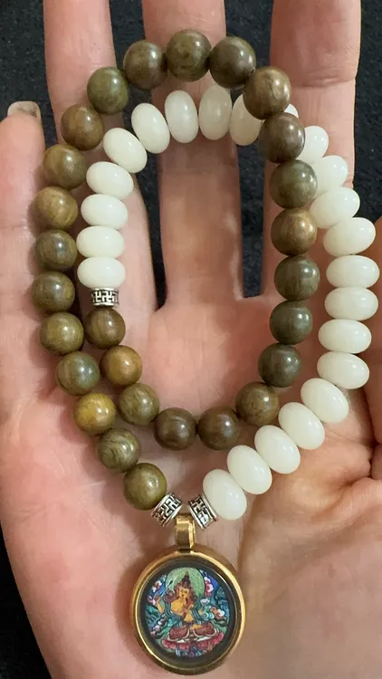 非金属木质手链 绿檀白菩提文殊双圈