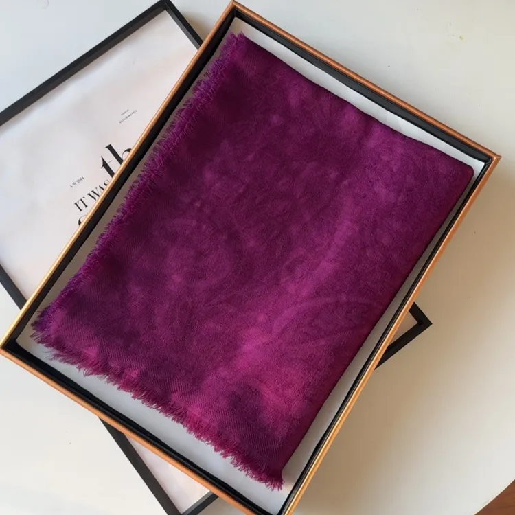 澳洲羊毛丝织烟霞紫135方巾手工渲染女士丝巾围巾披肩外搭H343