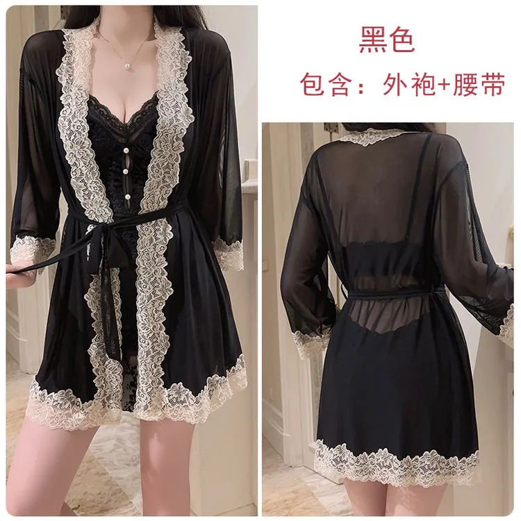 轻奢网纱丝绒外袍性感风蕾丝单件外袍