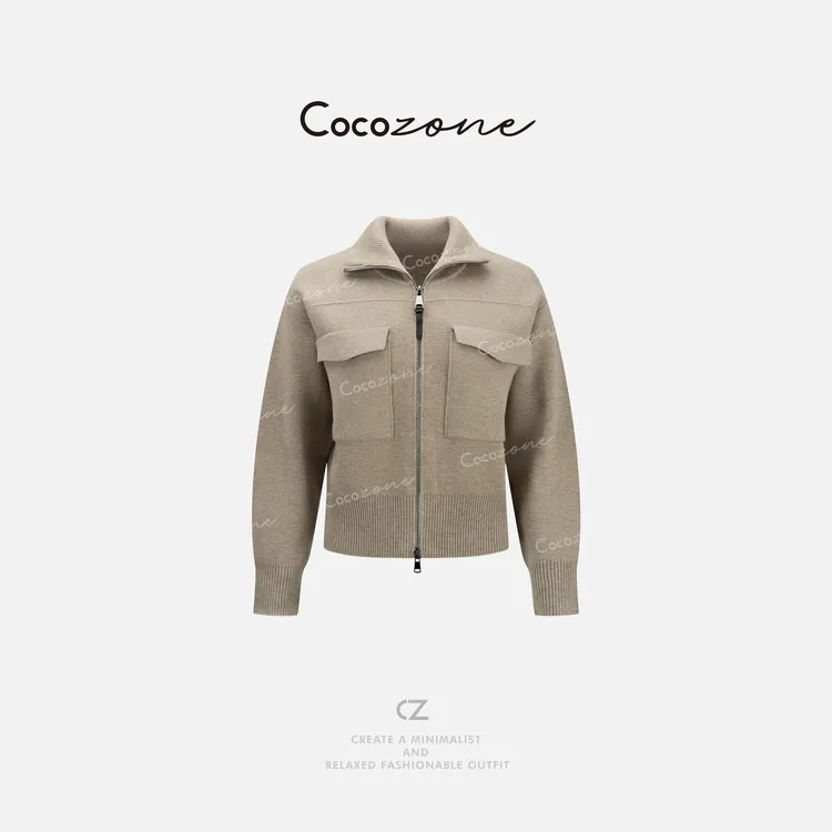 COCO ZONE刘一一 立领拉链羊毛针织开衫时尚 CD2A1905