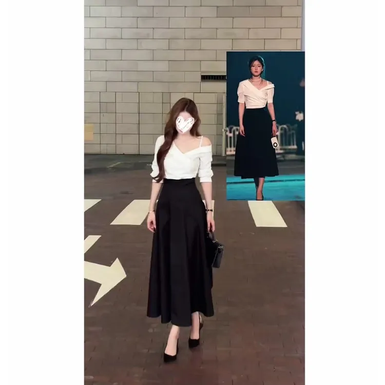 （大田小田）【许研同款】气质穿搭白衬衫女半身裙两件套
