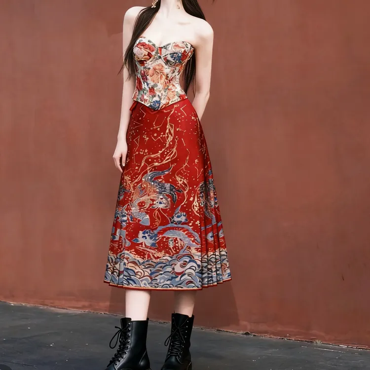 梦星河马面裙中长款织金仿妆花高腰夏季复古中国风显瘦学生汉服