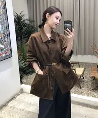  法式柔雾感棕色仿皮绒 显瘦时尚韩系气质复古立领中长款女士外套
