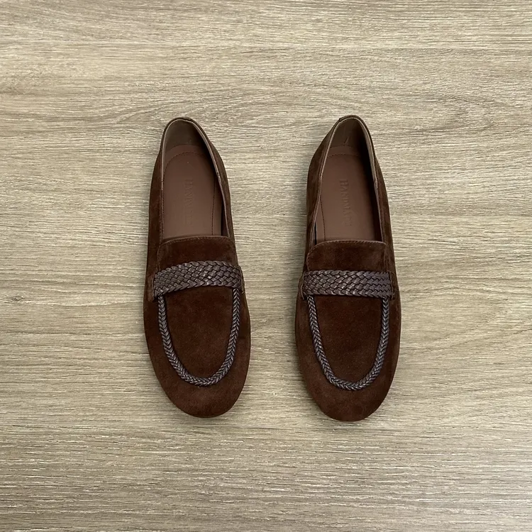Dannyfrey秋季新款小众设计感软底休闲编织简约法式女乐福鞋1.5CM