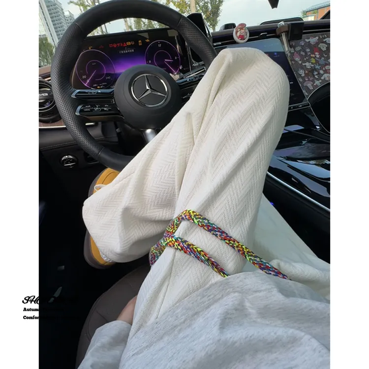 慵懒风彩色编制绳休闲裤男秋冬季重磅加绒卫裤宽松百搭垂感直筒裤