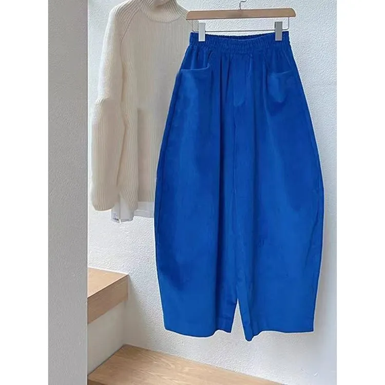 真心舒服！巨推荐！蓝色慵懒坠感宽松香蕉裤女韩版小众设计显瘦裤子