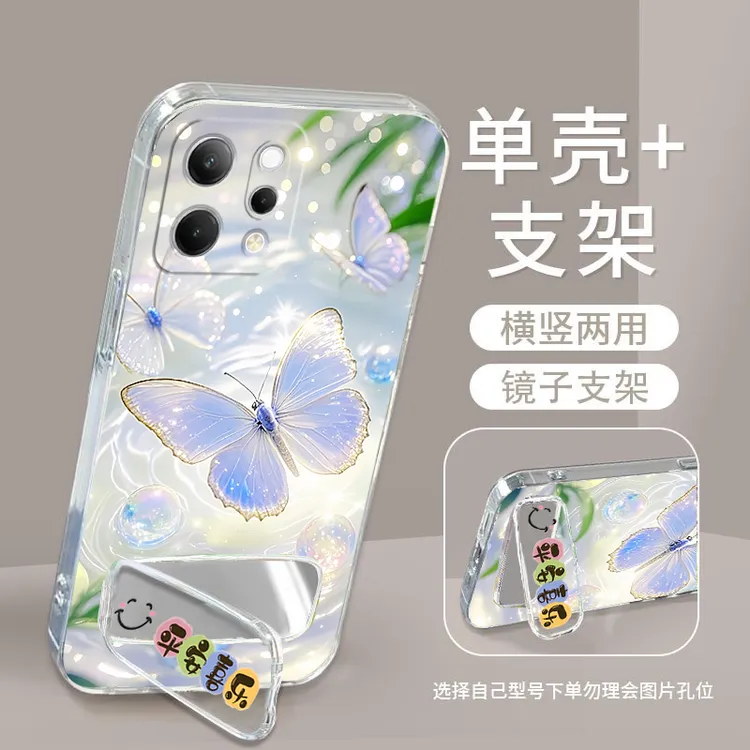 OPPOReno14手机壳PLA110硅胶防摔Reno14全包透明壳镜子支架男女
