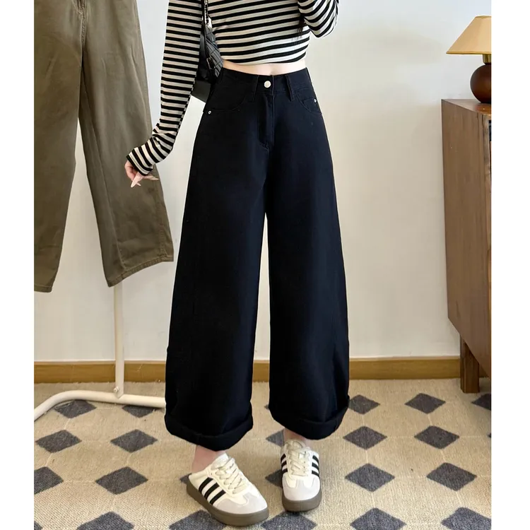 艾塔莉韩版百搭哈伦裤秋冬季长裤直筒裤垂感大码牛仔裤高腰老爹裤