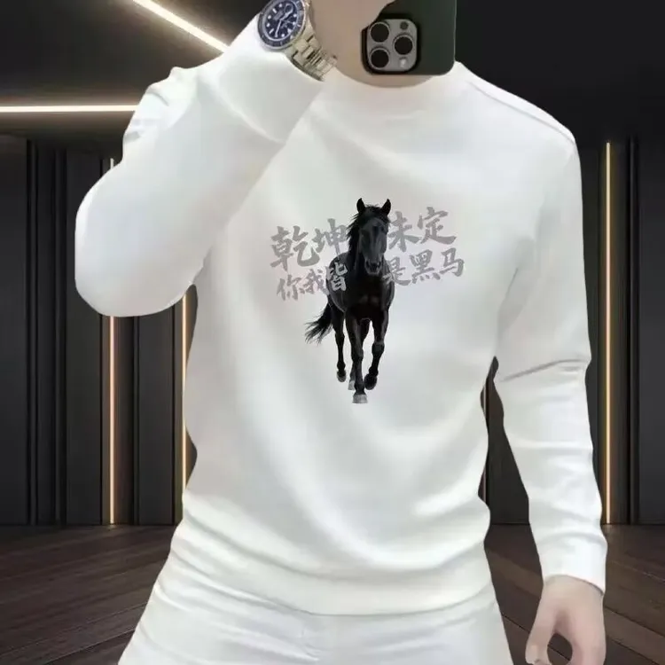 黑马卫衣丨新款男士圆领加绒卫衣秋冬季潮流休闲痞帅轻奢长袖卫衣