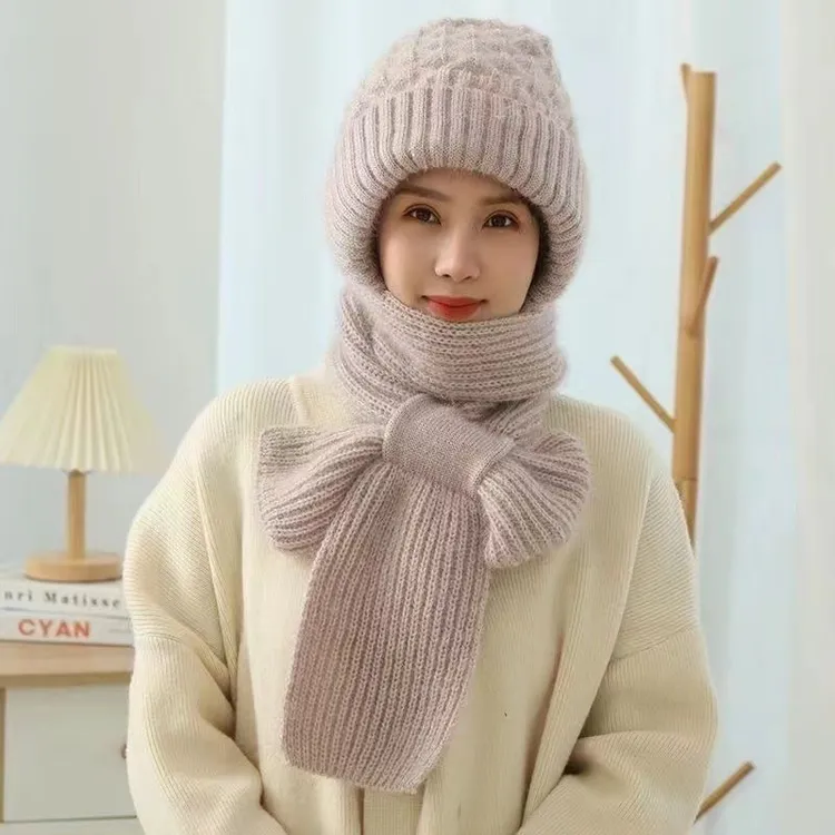 加绒加厚围巾一体风雪帽子女新款秋冬季骑车毛线帽保暖网红帽子
