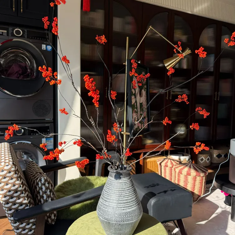 掬涵仿真石榴果实串串金树枝客厅假花摆设餐桌花干花插花家居装饰