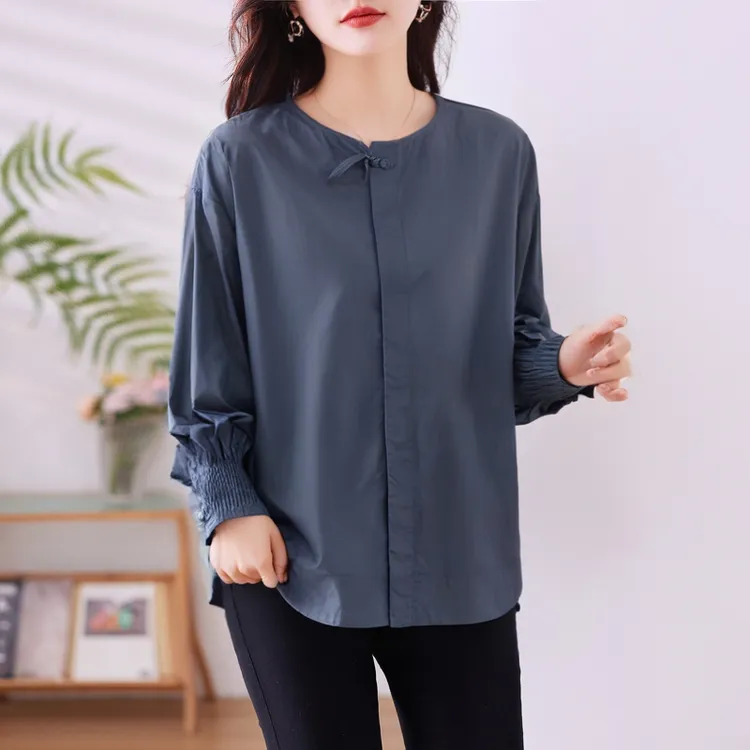 高端纯色长袖女士衬衫早秋季2025新款大码宽松休闲减龄洋气质上衣