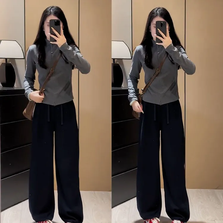 2025早秋新款设计感慵懒风时尚百搭气质长袖上衣女休闲裤两件套装