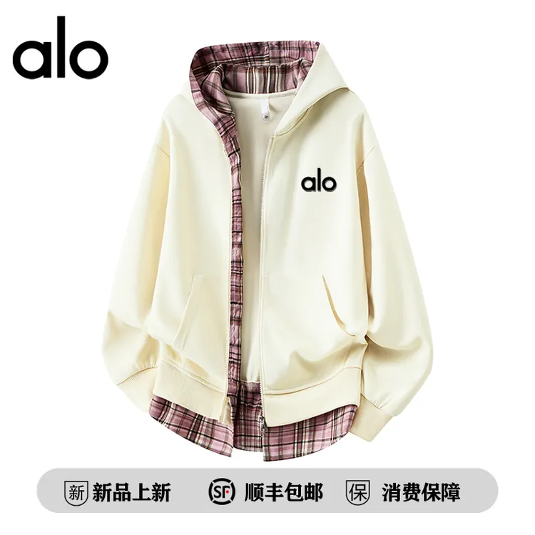 【官方奥特莱斯】alo潮牌 美式学院风潮流宽松百搭连帽开衫卫衣外套