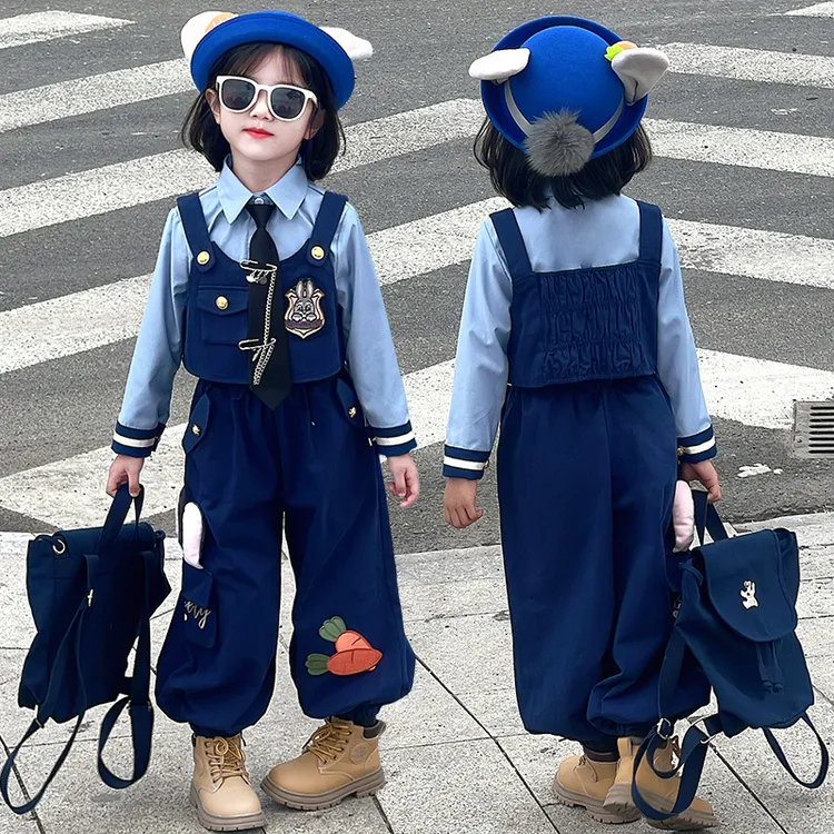 女童套装2025春季新款儿童卡通兔子警官春款三件套衣服洋气工装裤