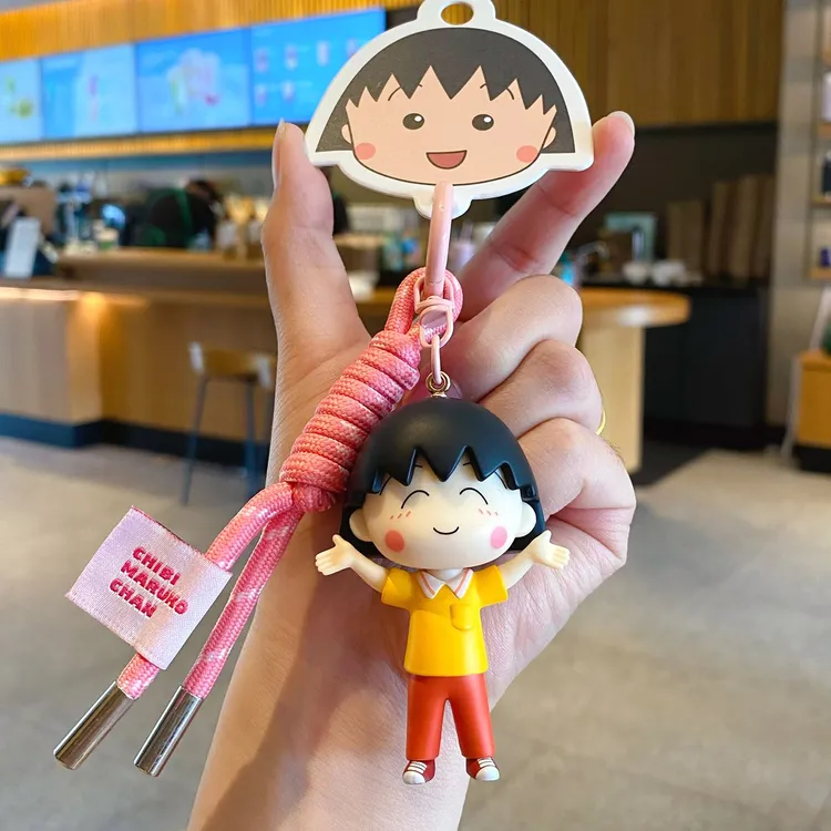 2025年新款正版樱桃小丸子挥手钥匙扣书包挂件少女心钥匙链小饰品