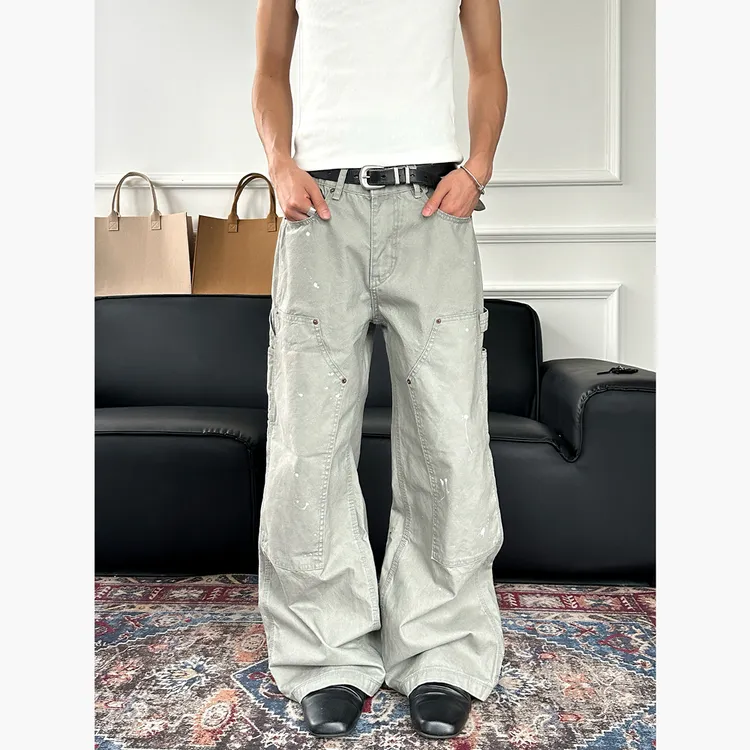 CZ2美式高街泼墨潮做旧男女工装裤vintage宽松直筒伐木休闲裤子