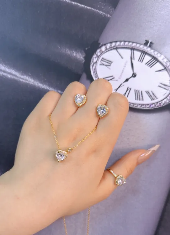 钛钢项链 D&K钛钢防钻心形圆形一套三件套气质时尚轻奢百搭小众