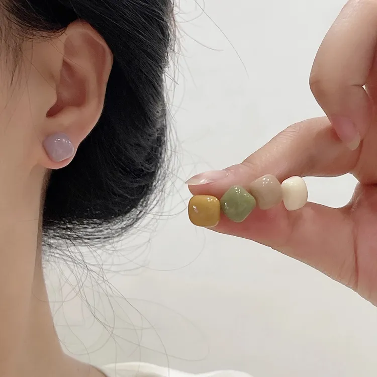 合金树脂耳饰 小方糖简约耳钉小众设计复古ins耳环2025年新款小巧
