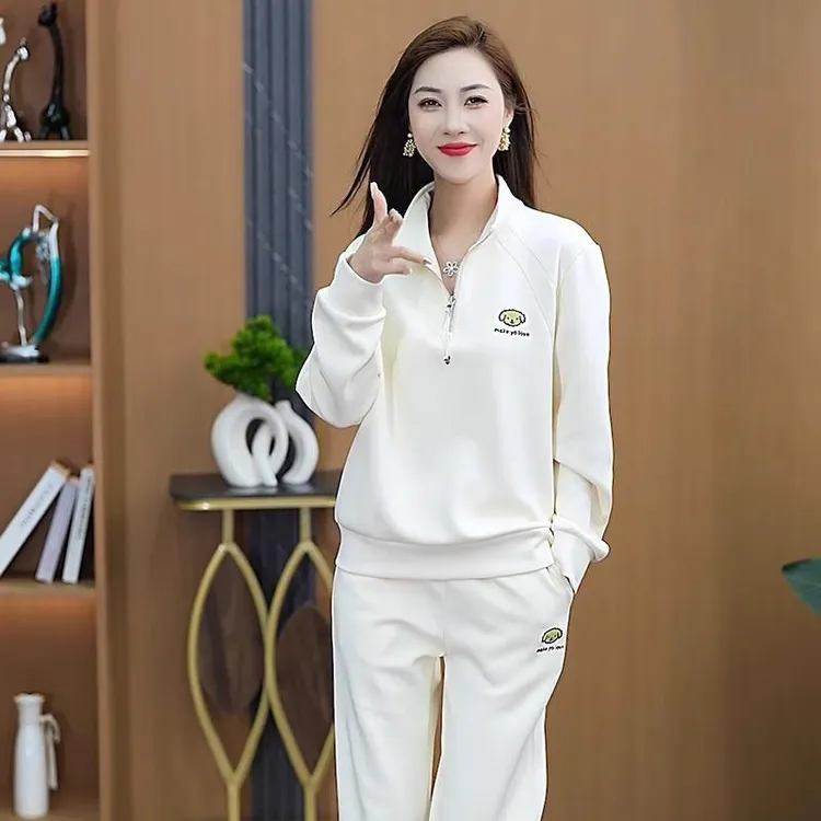 韩版妈妈运动服套装秋季2025新款洋气时尚卫衣减龄立领休闲两件套