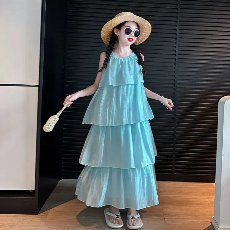 女童2025新款吊带连衣裙大童女孩夏装海边裙子儿童夏季宝宝沙滩裙