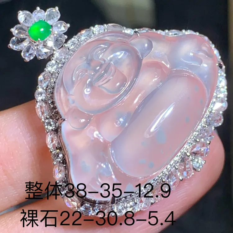 档口实拍 天然缅甸A货18K金镶 高冰玻 雪花棉 大佛公 豪华镶嵌 