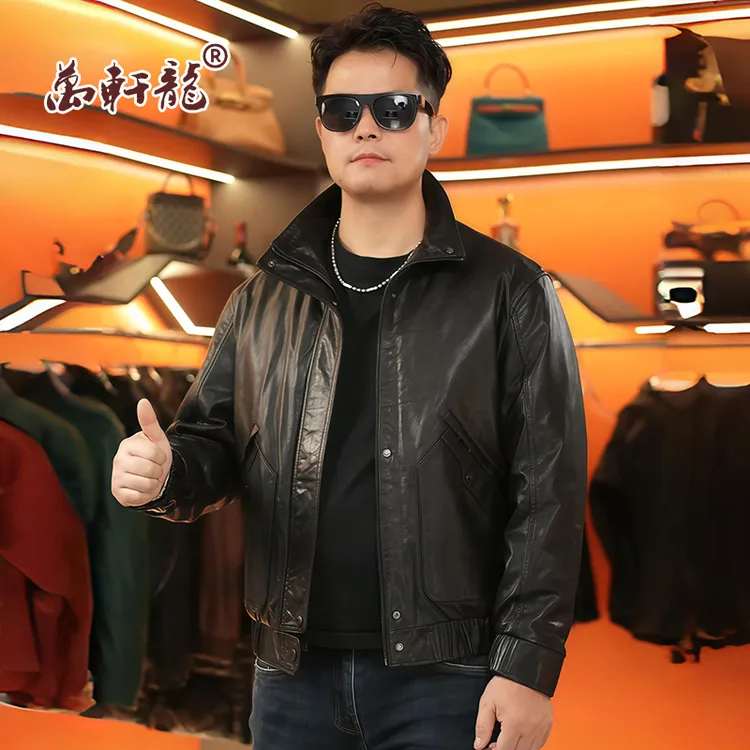 海宁休闲立翻领摆复古帅气头层牛衣厚款真皮皮衣男装外套帅气青年