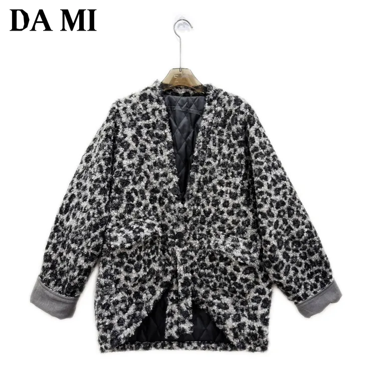 【大蜜】7205#中长款长袖宽松型印花豹纹洋气冬季小香风棉服