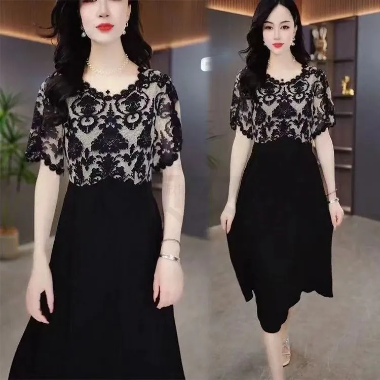 高档爆款洋气连衣裙女夏季新款妈妈装时尚气质减龄显瘦假两件裙子