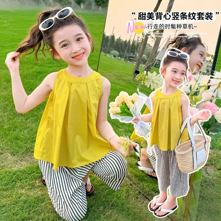 女童套装夏季2025新款儿童小女孩洋气时髦休闲韩版无袖夏装两件套