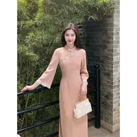 凌茜【落梅】新中式春夏显瘦修身绣花中国风旗袍优雅连衣裙
