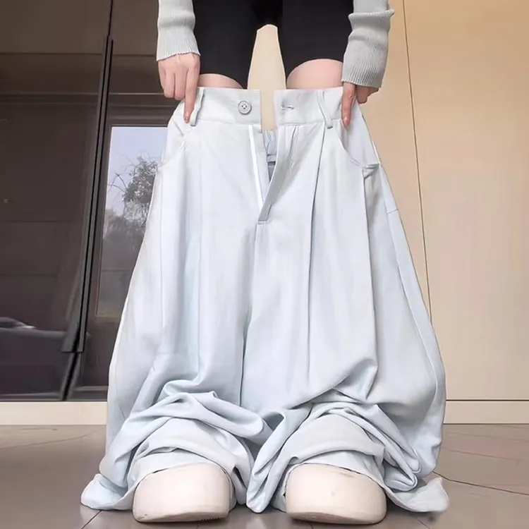 奶芙西装裤女夏季2025新款高腰休闲宽松bf慵懒风垂坠感冰丝阔腿裤